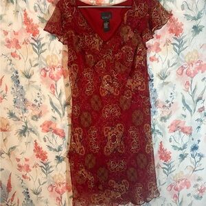 Vintage Scarlett Red Dress with Gold Accents